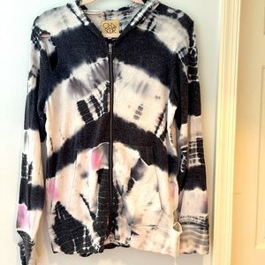 Chaser distressed tie-dye zip-up hoodie
